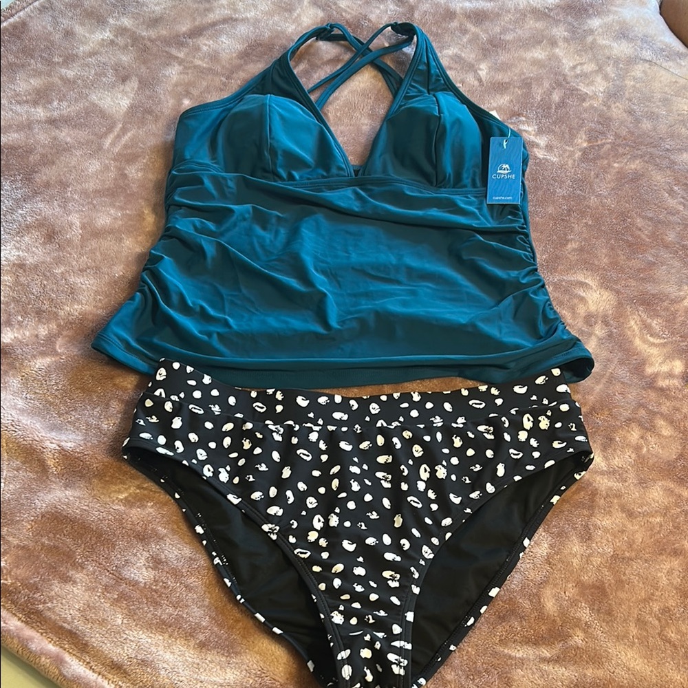 VENUS Blue and Black Bikini with Polka Dot Accents